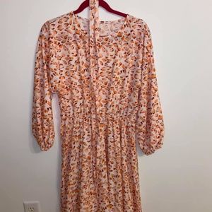 Long sleeve multicolor cheetah print dress with self belt